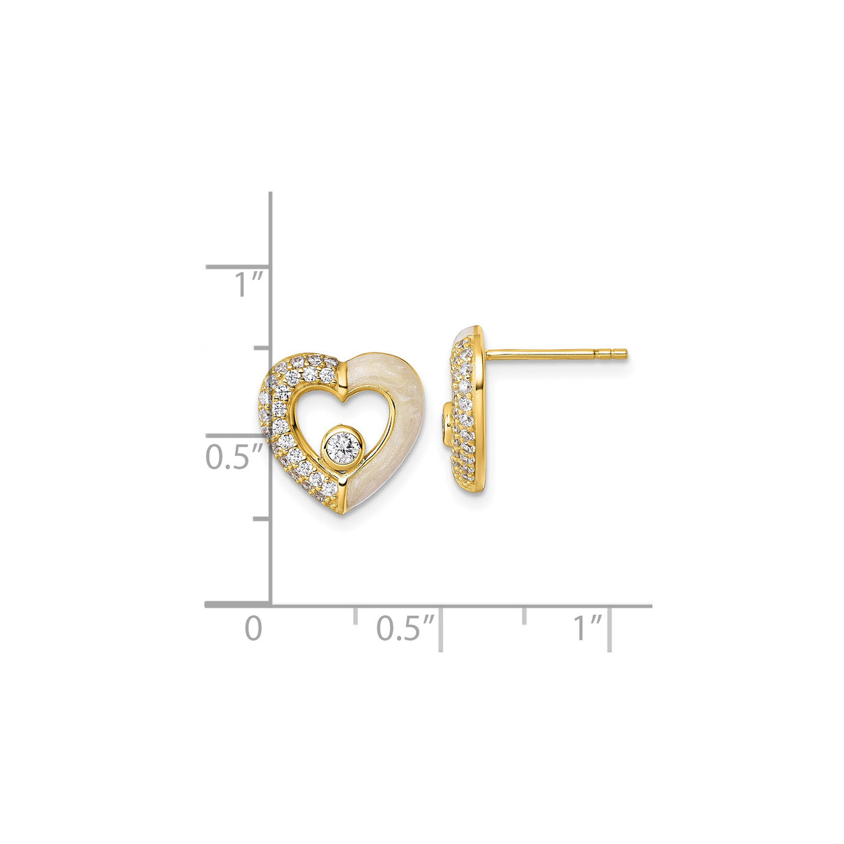Sterling Silver Heart Stud Earrings with Cubic Zirconia and Gold Plated Open Heart Design