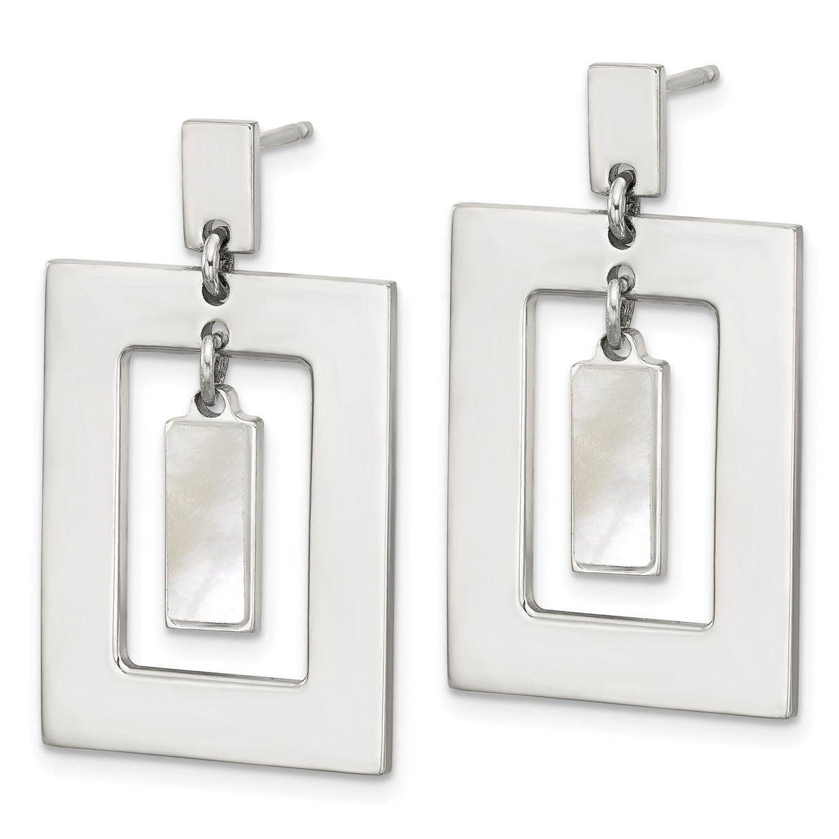 Sterling Silver Dangle Earrings with Geometric Rectangle and Square Cutout Design