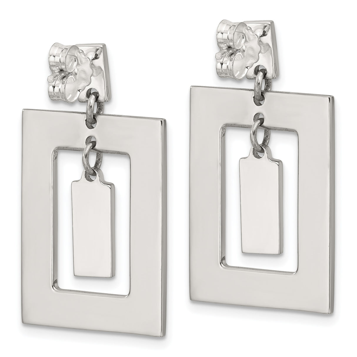 Sterling Silver Dangle Earrings with Geometric Rectangle and Square Cutout Design