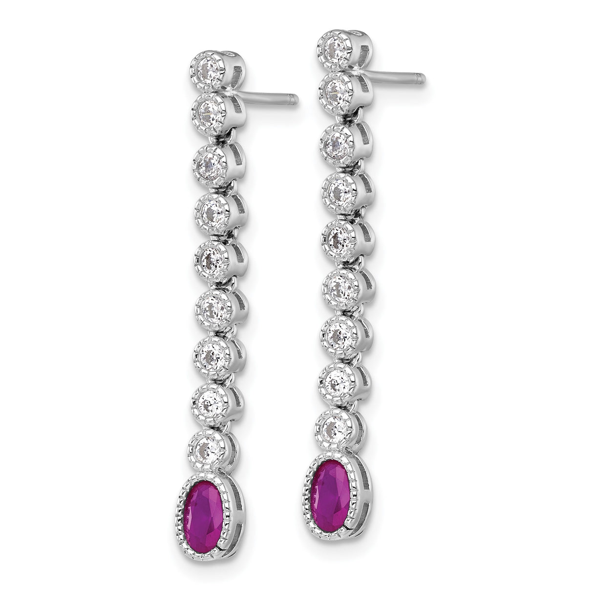 Sterling Silver Dangle Earrings with Oval Cut Pink Gemstone and Cubic Zirconia Linear Drop Design