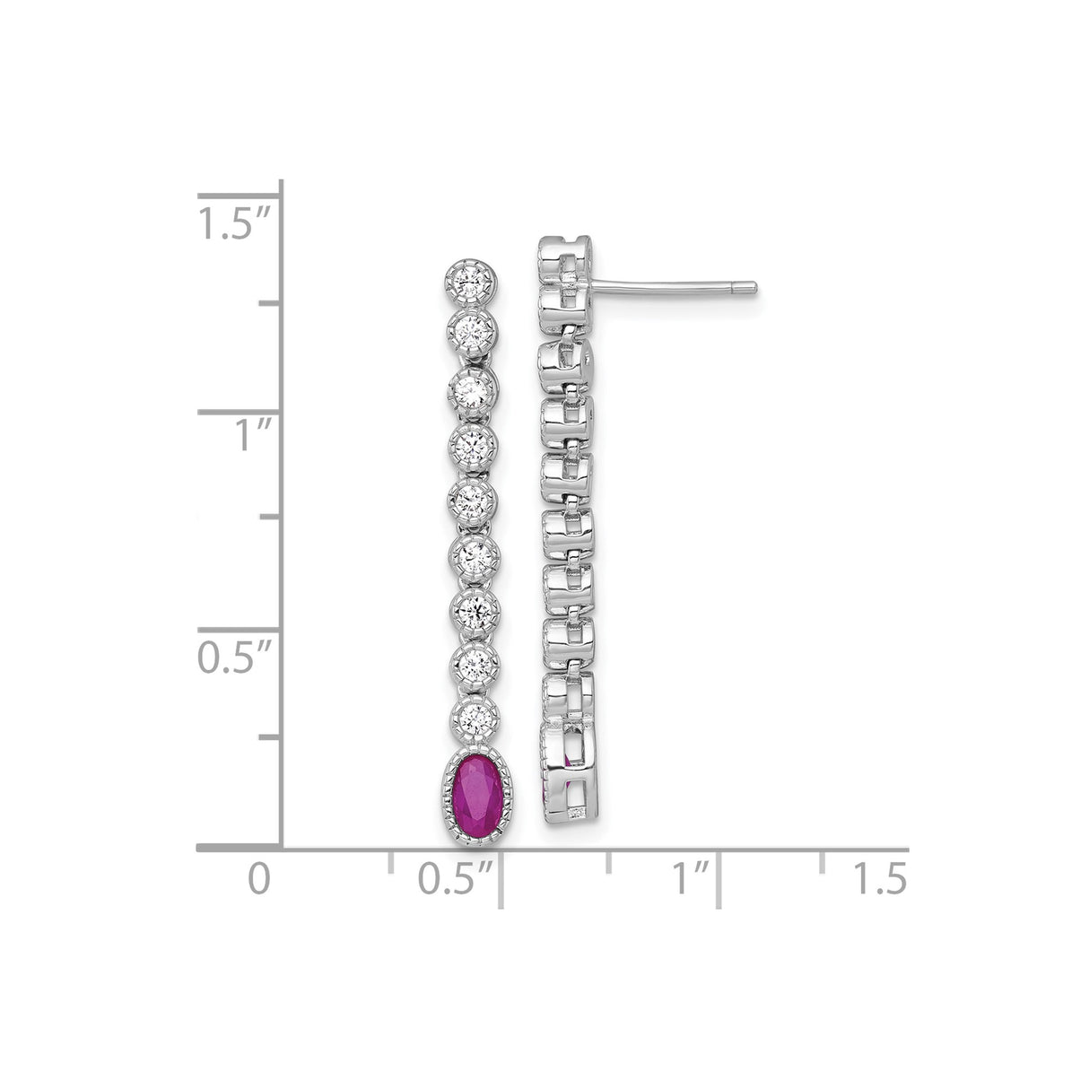 Sterling Silver Dangle Earrings with Oval Cut Pink Gemstone and Cubic Zirconia Linear Drop Design
