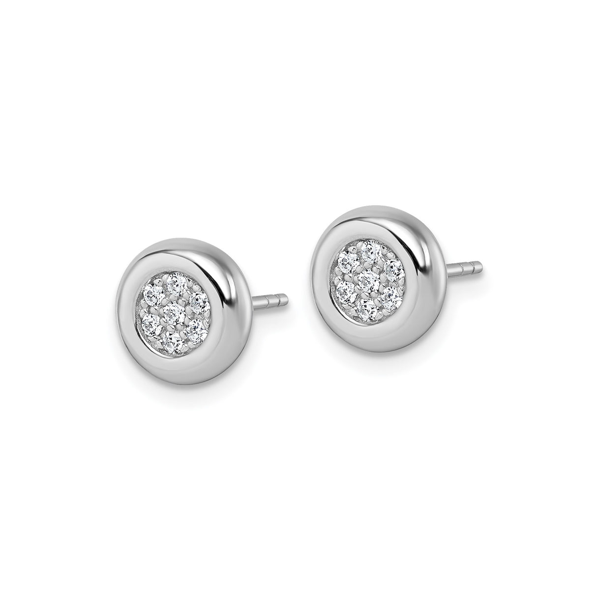 Sterling Silver Stud Earrings with Round Bezel and Cluster Cubic Zirconia, Minimalist Design