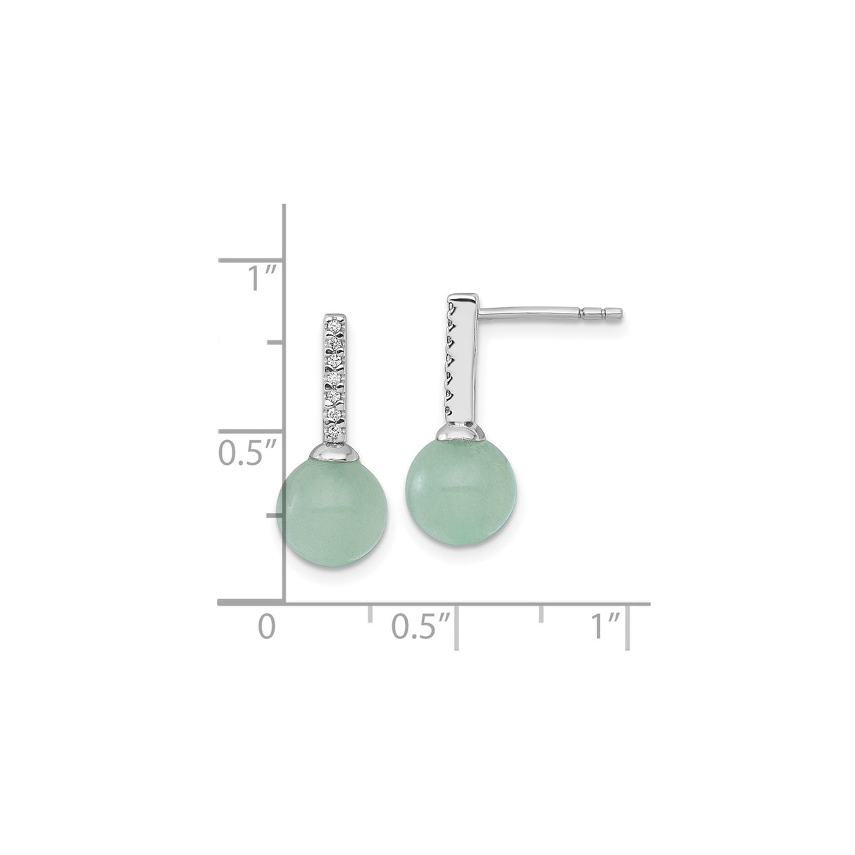 Sterling Silver Drop Bar Earrings with Pale Green Gemstone Spheres and Clear Accents