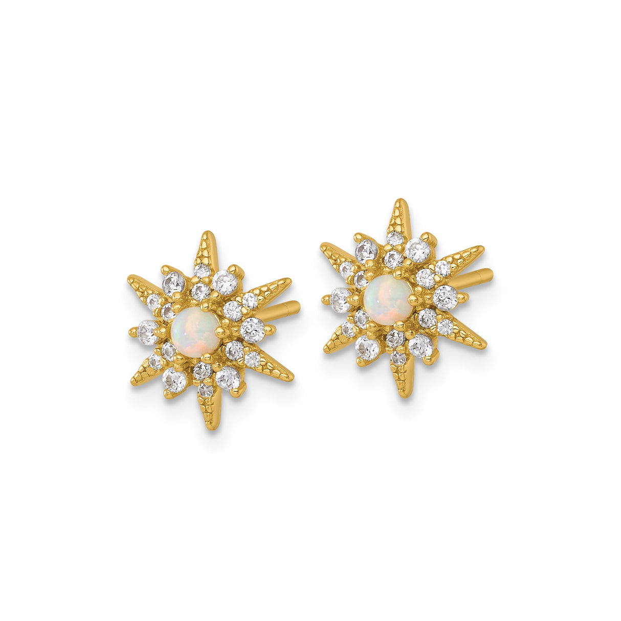 Sterling Silver Starburst Stud Earrings with Lab Created Opal and Cubic Zirconia, Sun Motif Design