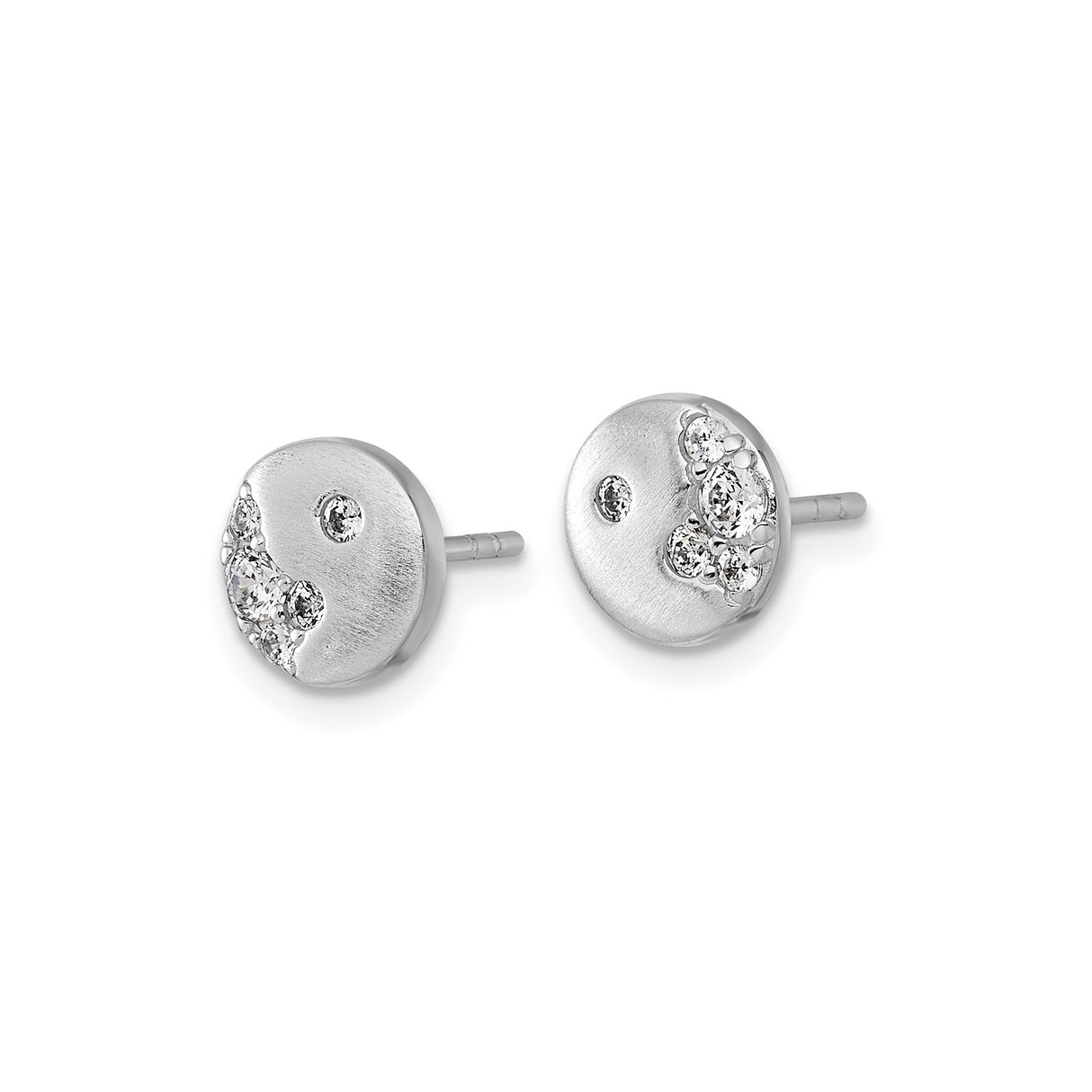 Sterling Silver Stud Earrings with Cubic Zirconia Crescent Accents, Brushed Finish, Modern Design