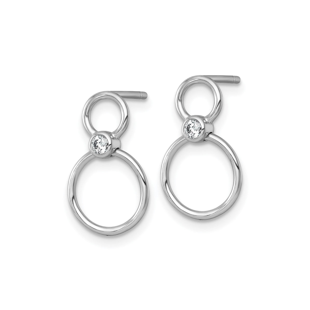 Sterling Silver Stud Earrings with Cubic Zirconia, Double Circle Interlocking Loop Design