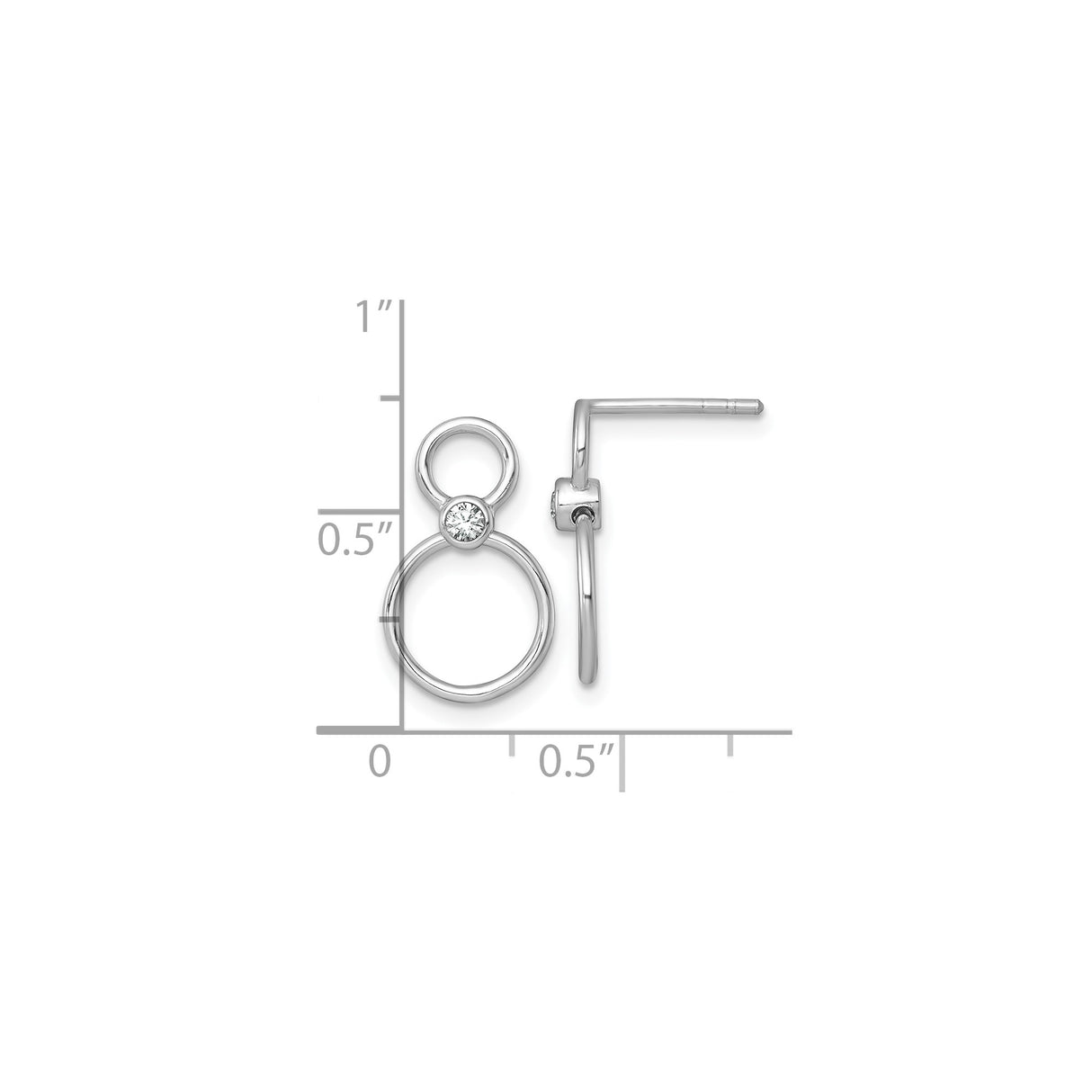 Sterling Silver Stud Earrings with Cubic Zirconia, Double Circle Interlocking Loop Design