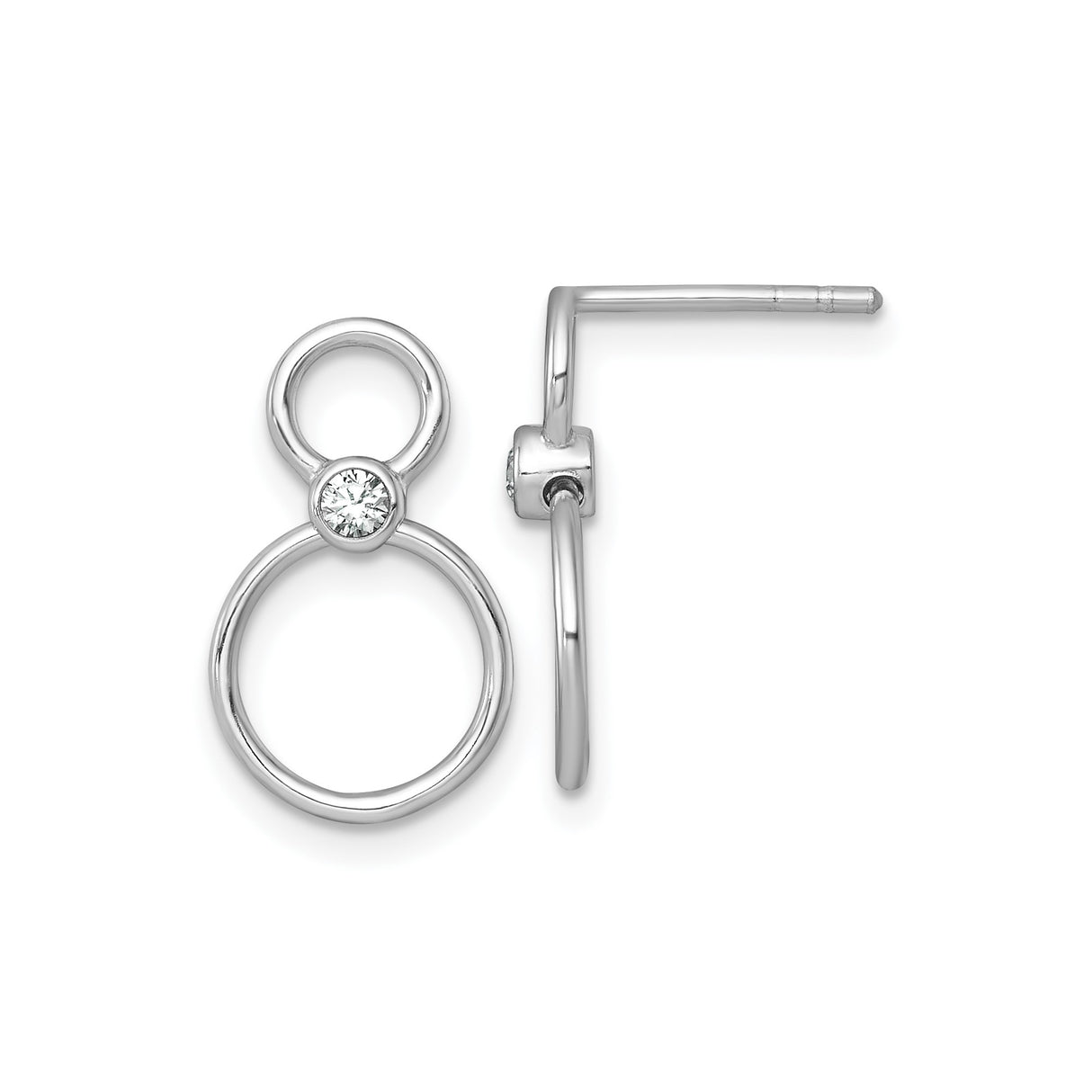 Sterling Silver Stud Earrings with Cubic Zirconia, Double Circle Interlocking Loop Design