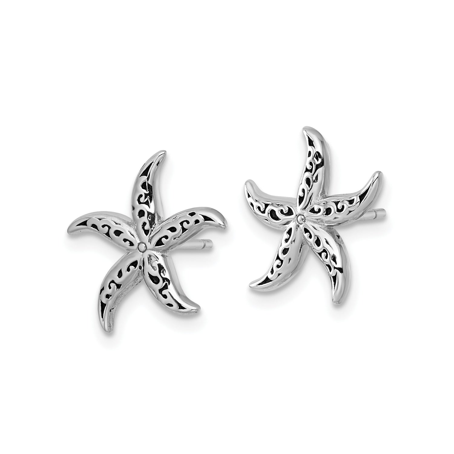 Sterling Silver Starfish Stud Earrings with Cutout Design, Nautical Beach Style for Women