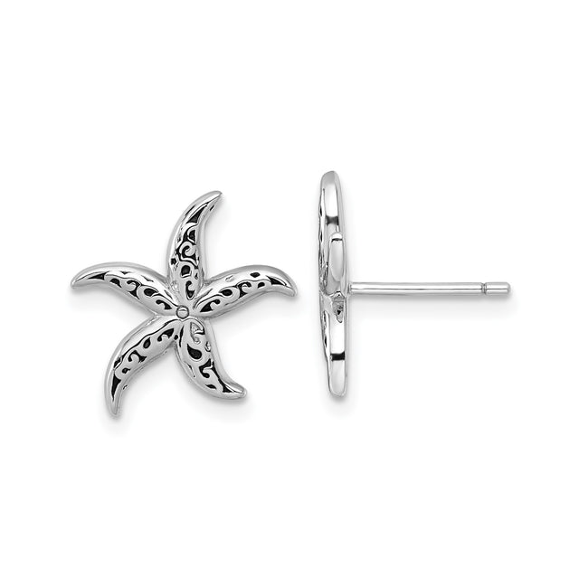 Sterling Silver Starfish Stud Earrings with Cutout Design, Nautical Beach Style for Women