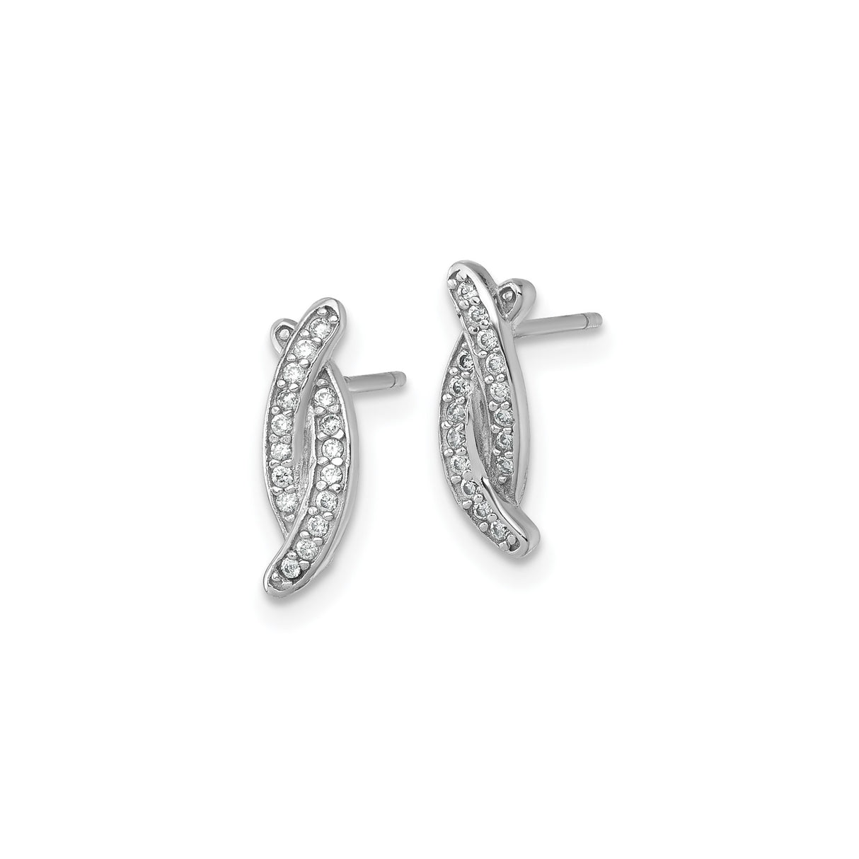 Sterling Silver Ribbon Earrings with Cubic Zirconia, Twisted Design Studs for Women