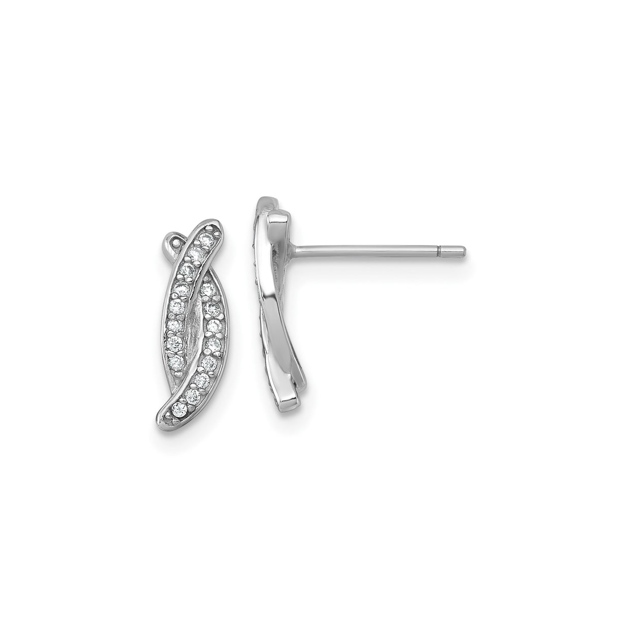 Sterling Silver Ribbon Earrings with Cubic Zirconia, Twisted Design Studs for Women
