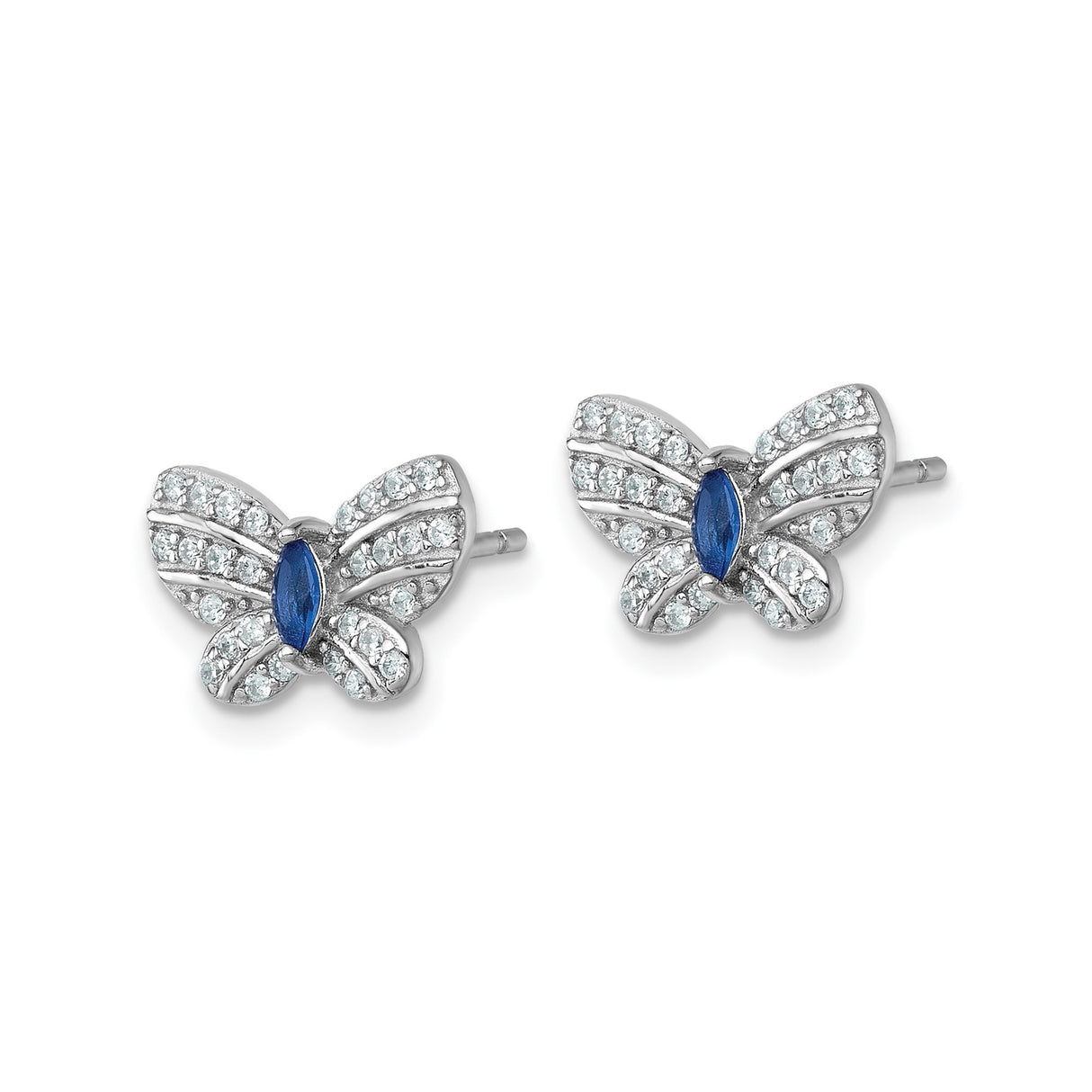Sterling Silver Butterfly Stud Earrings with Marquise Blue Gemstone and Cubic Zirconia Pavé