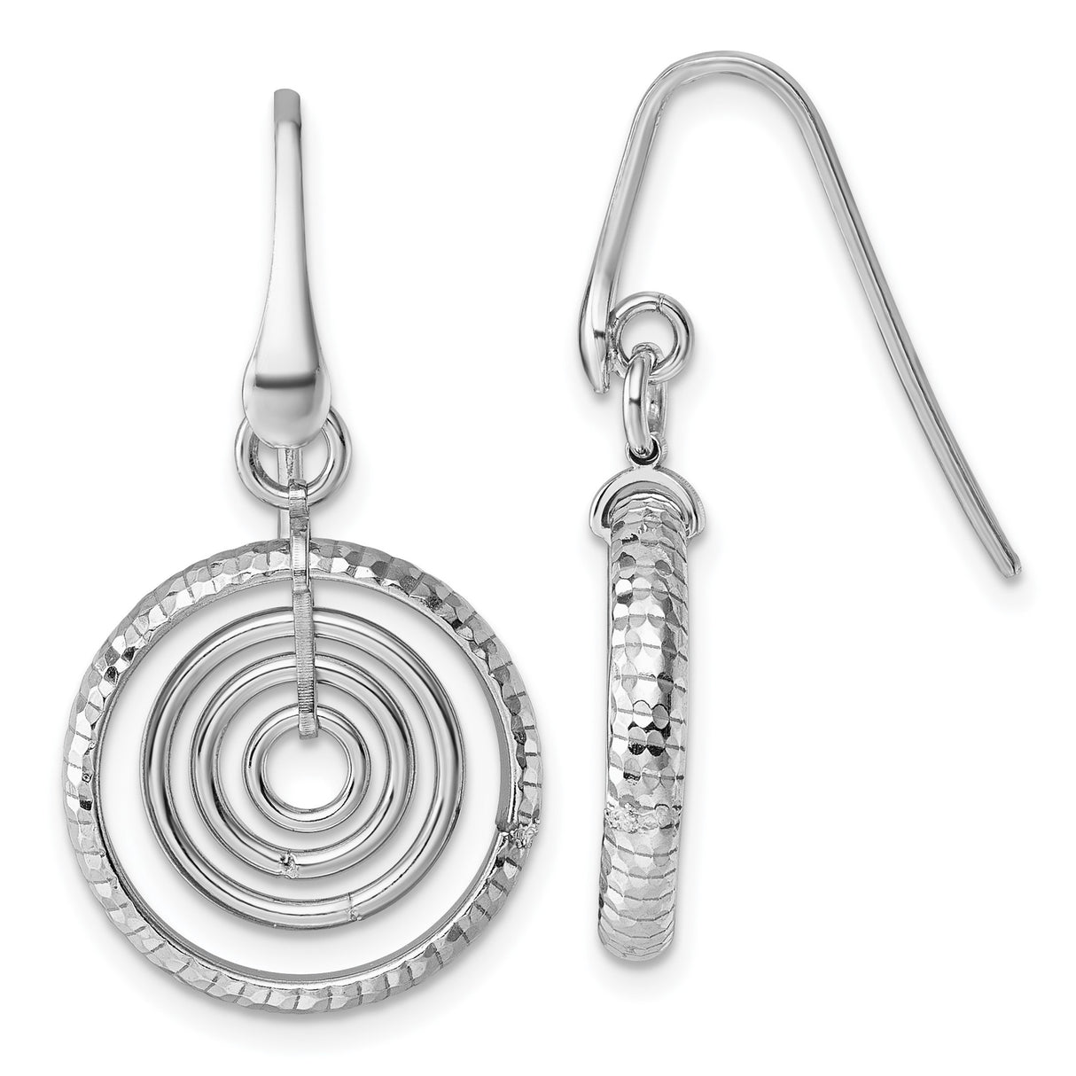 Sterling Silver Dangle Earrings with Hammered Concentric Circles, Geometric Minimalist Design