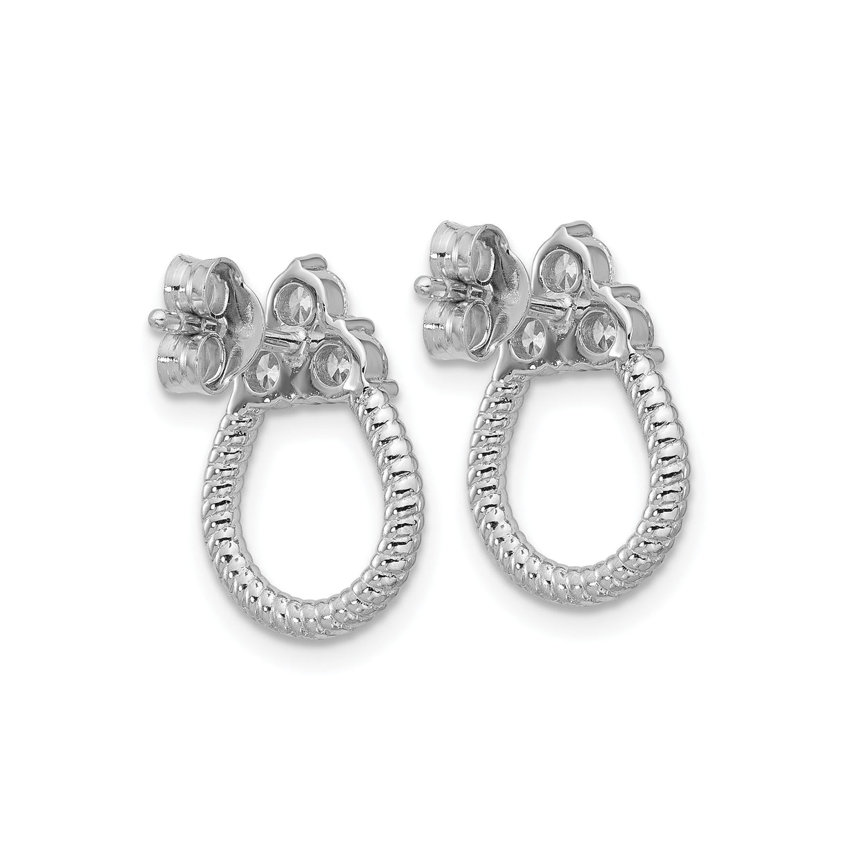 Sterling Silver Twisted Hoop Stud Earrings with Cubic Zirconia Cluster, Rope Design