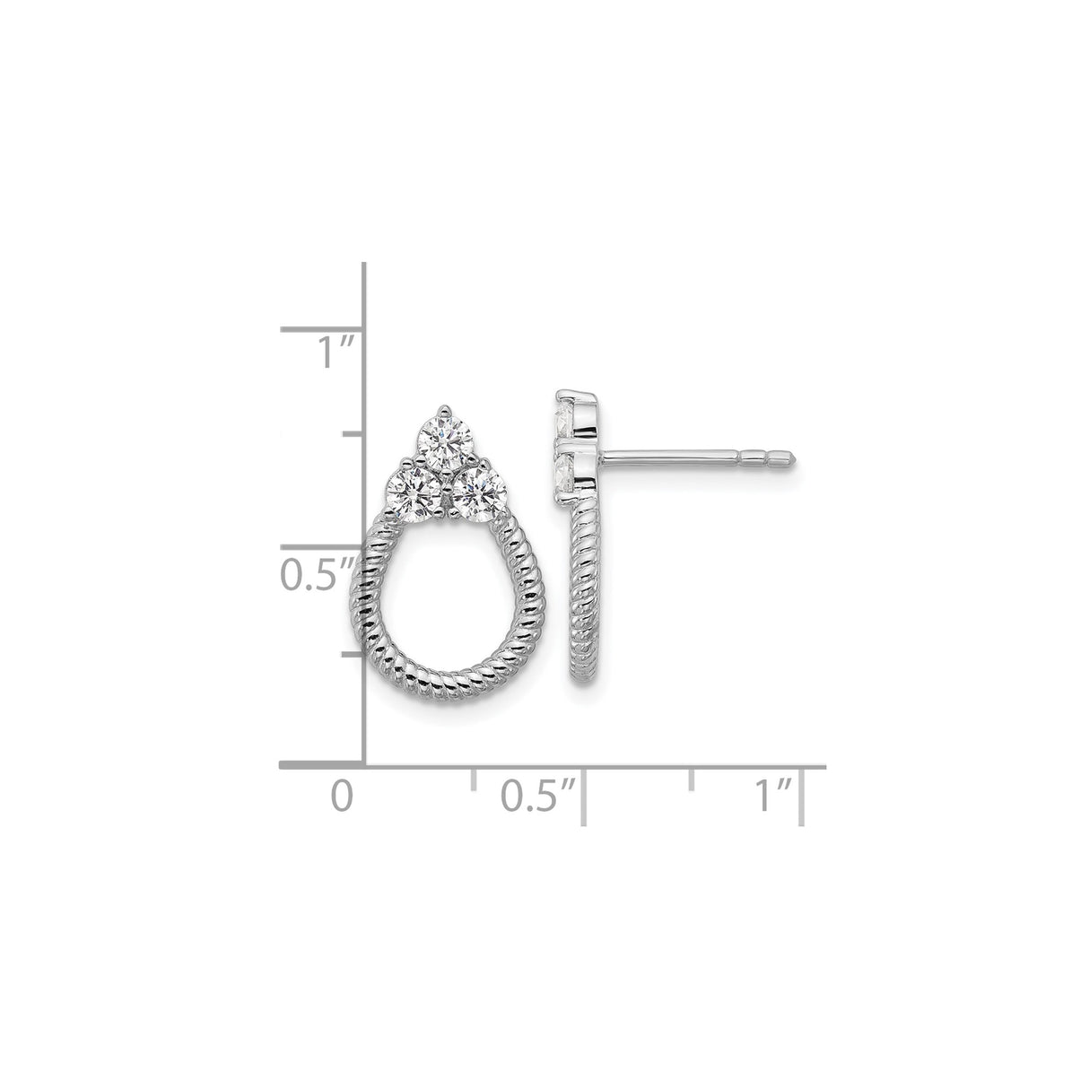 Sterling Silver Twisted Hoop Stud Earrings with Cubic Zirconia Cluster, Rope Design