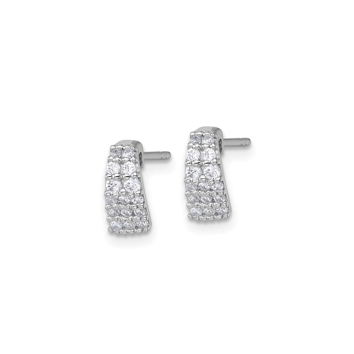 Sterling Silver Stud Earrings with Cubic Zirconia, Tapered Three Row Pave Design