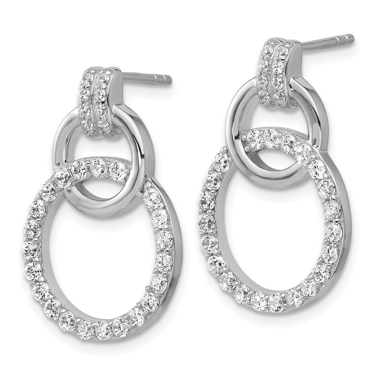 Sterling Silver Double Interlocking Circle Stud Earrings with Cubic Zirconia Pavé