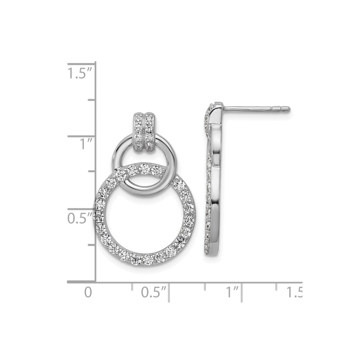 Sterling Silver Double Interlocking Circle Stud Earrings with Cubic Zirconia Pavé