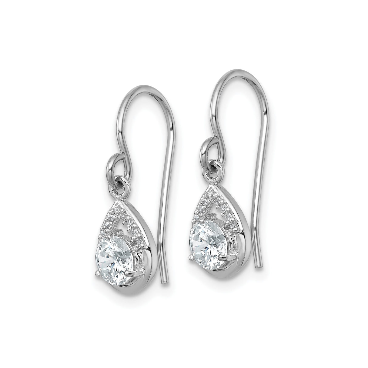 Sterling Silver Teardrop Dangle Earrings with Cubic Zirconia, Rhodium Plated Hook Style