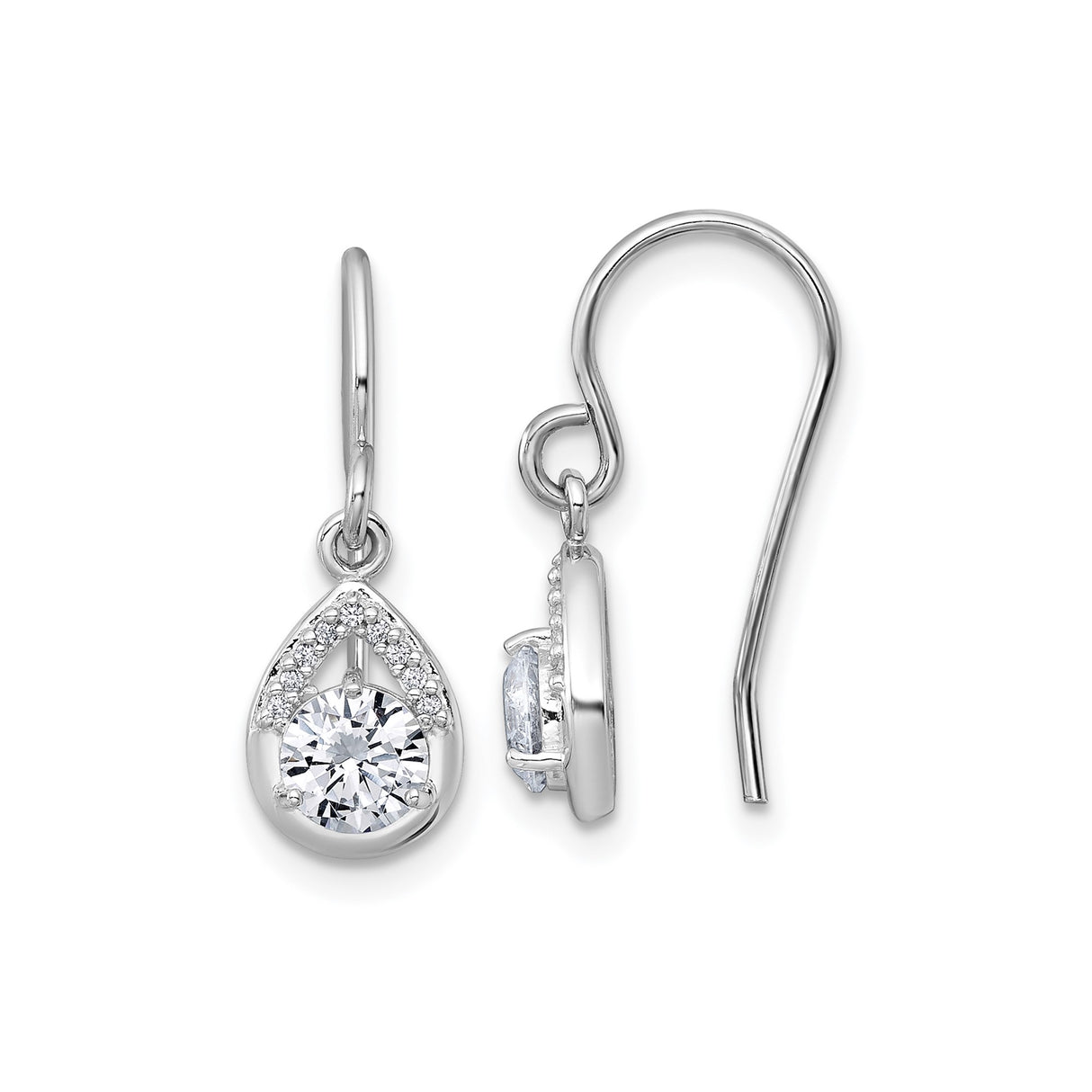 Sterling Silver Teardrop Dangle Earrings with Cubic Zirconia, Rhodium Plated Hook Style