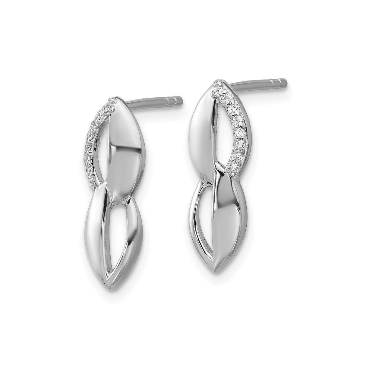 Sterling Silver Marquise Stud Earrings with Cubic Zirconia, Double Open Leaf Design
