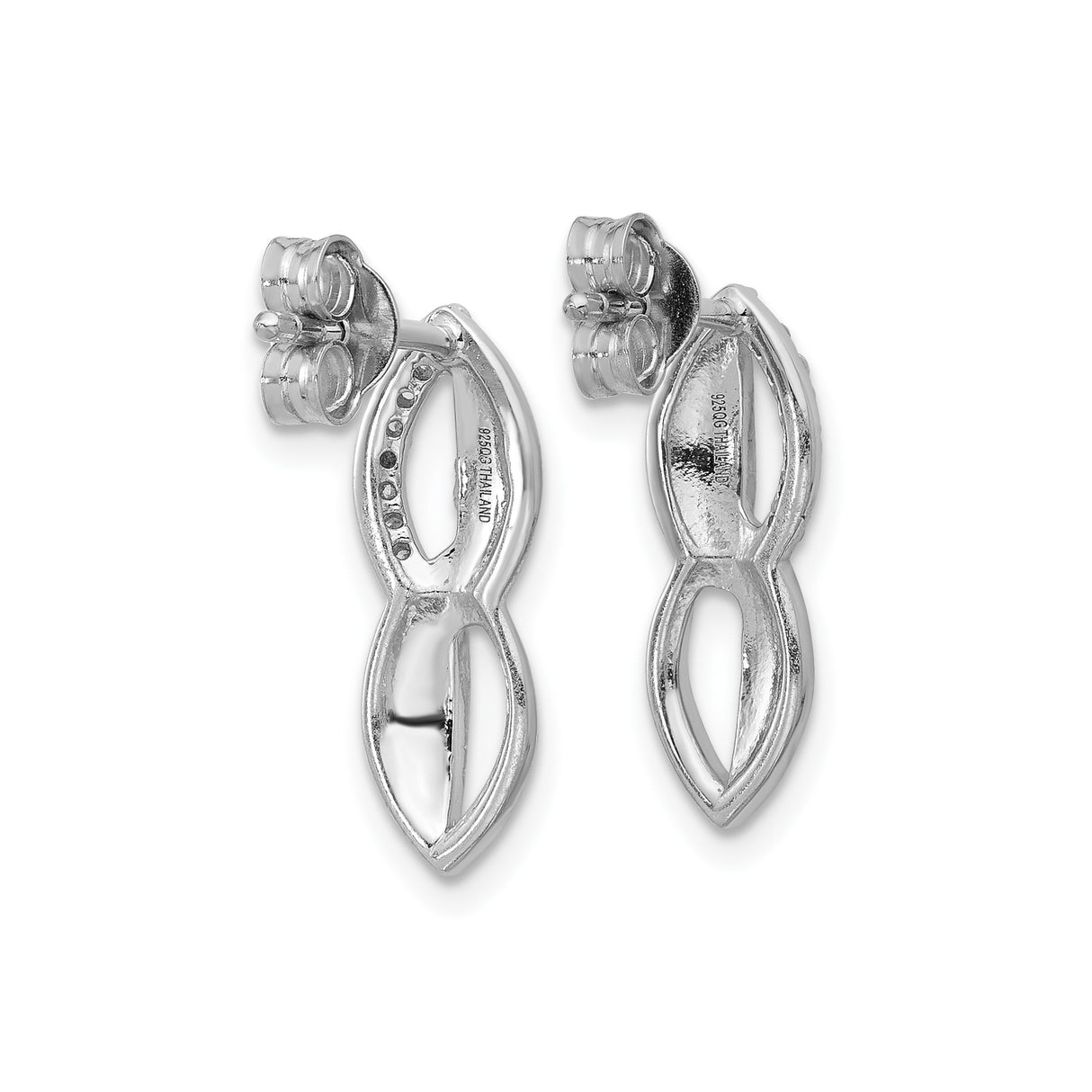 Sterling Silver Marquise Stud Earrings with Cubic Zirconia, Double Open Leaf Design