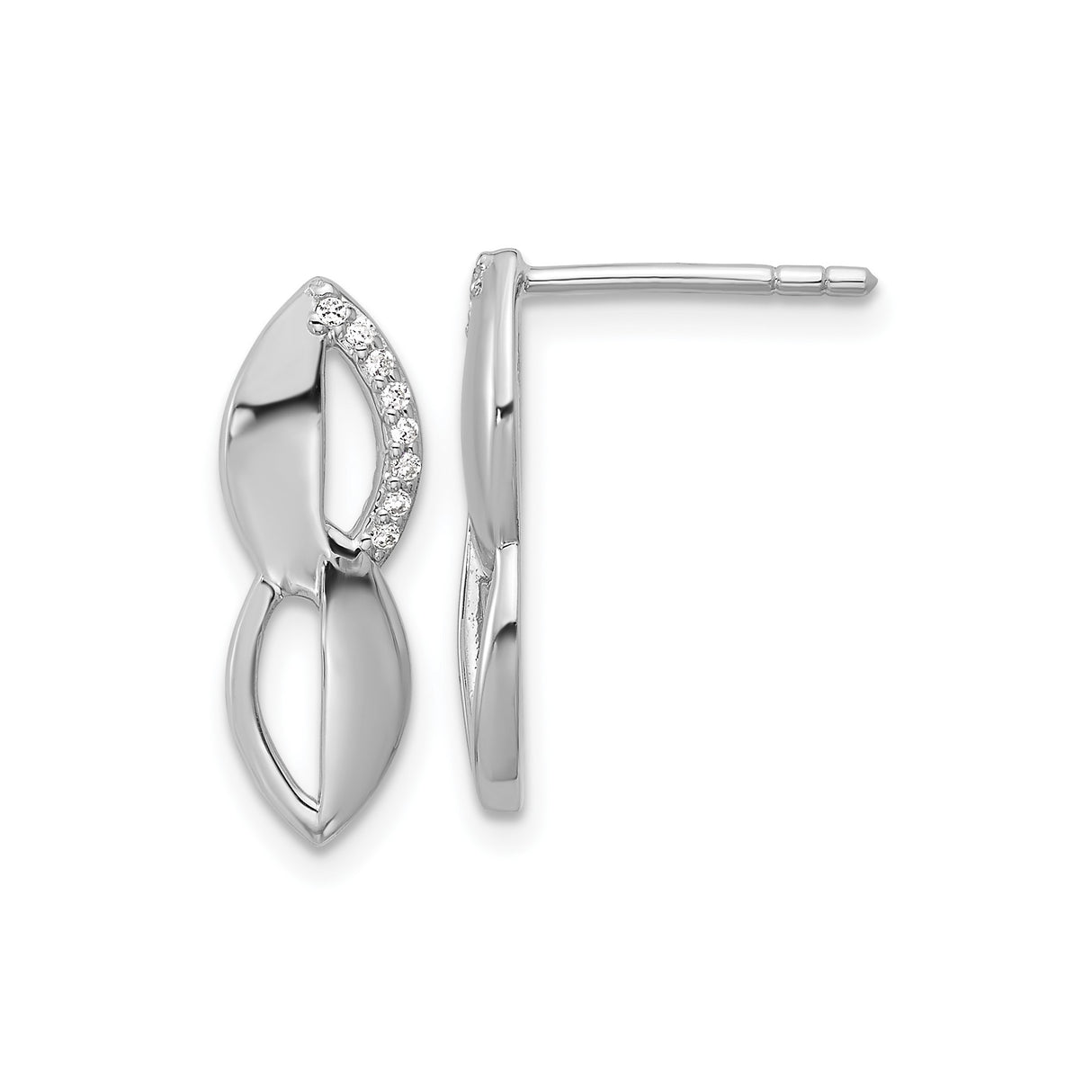 Sterling Silver Marquise Stud Earrings with Cubic Zirconia, Double Open Leaf Design