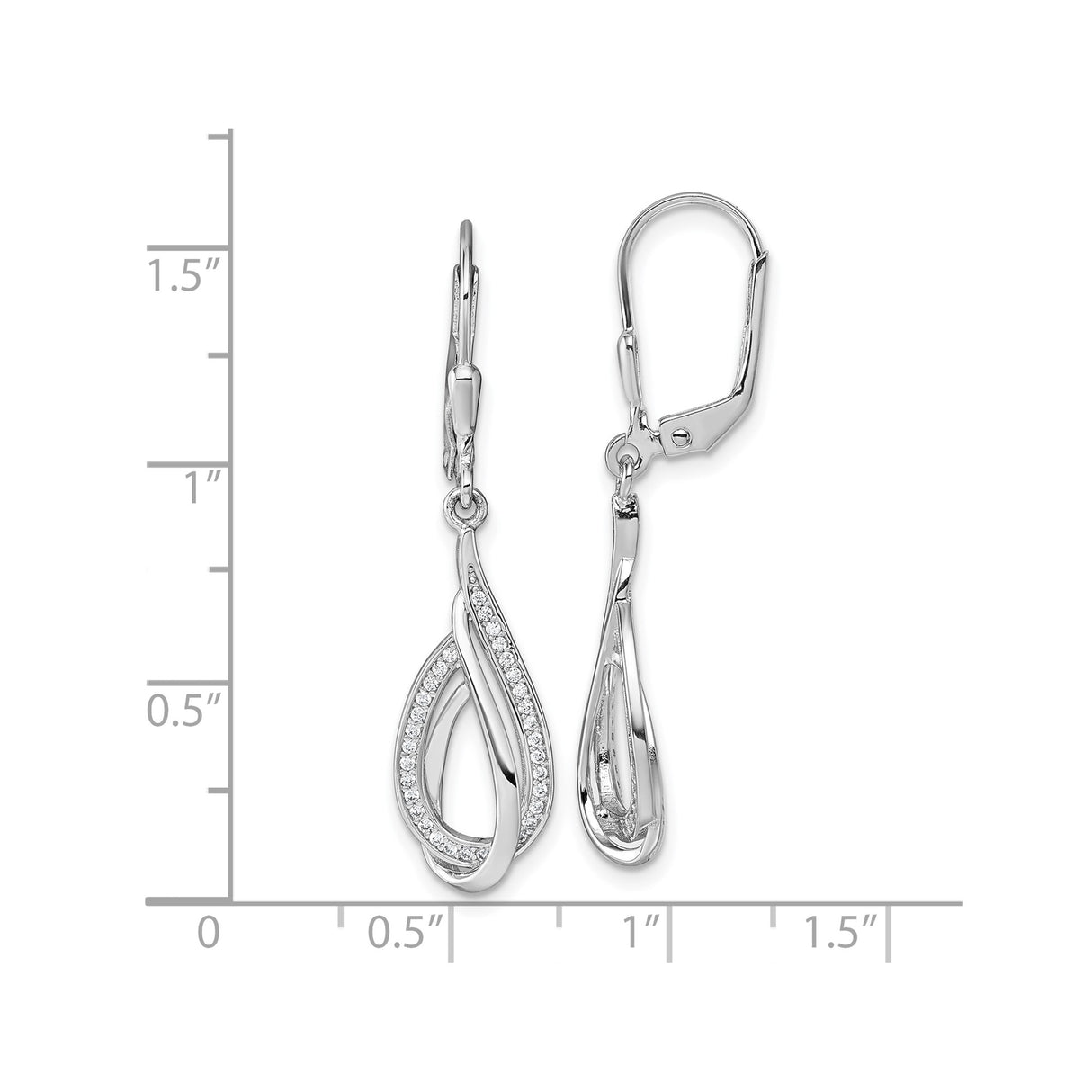 Sterling Silver Dangle Earrings with Cubic Zirconia, Twisted Teardrop Design