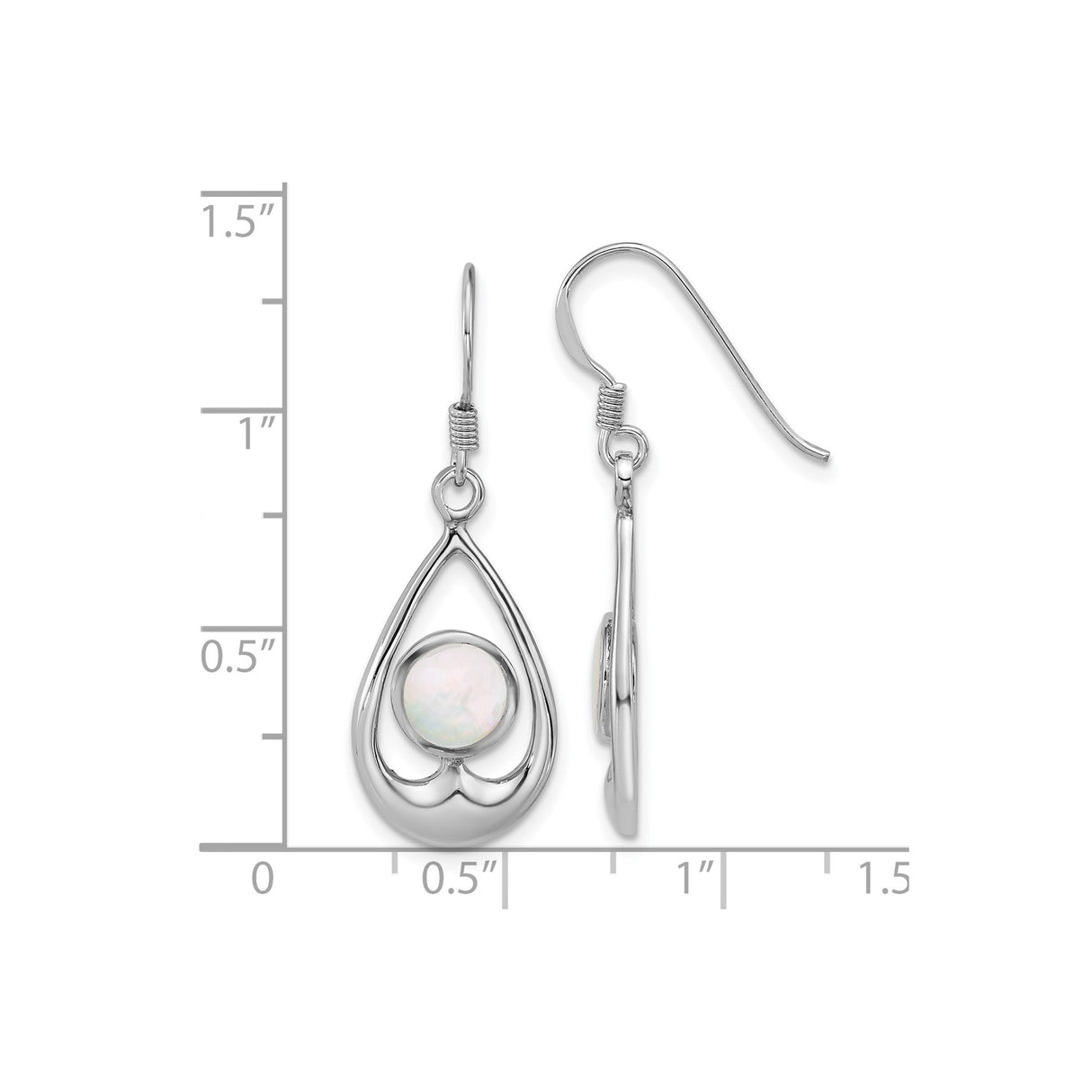 Sterling Silver Teardrop Dangle Earrings with Mother of Pearl and Open Heart Design