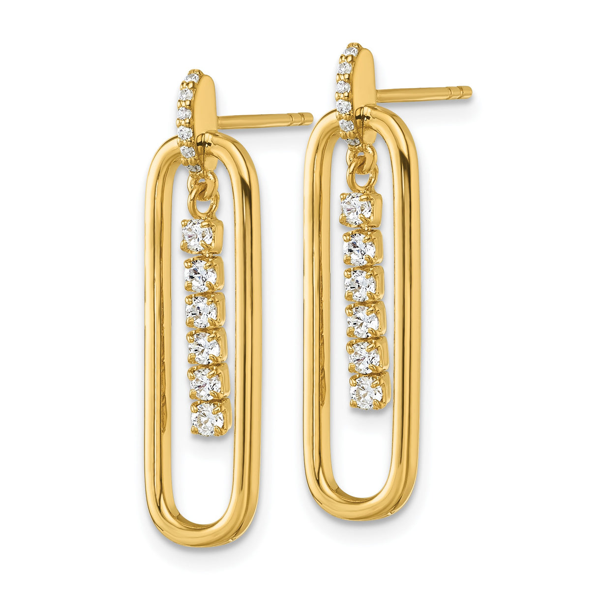 Sterling Silver Oval Dangle Earrings with Clear Cubic Zirconia, Modern Drop Design for Women