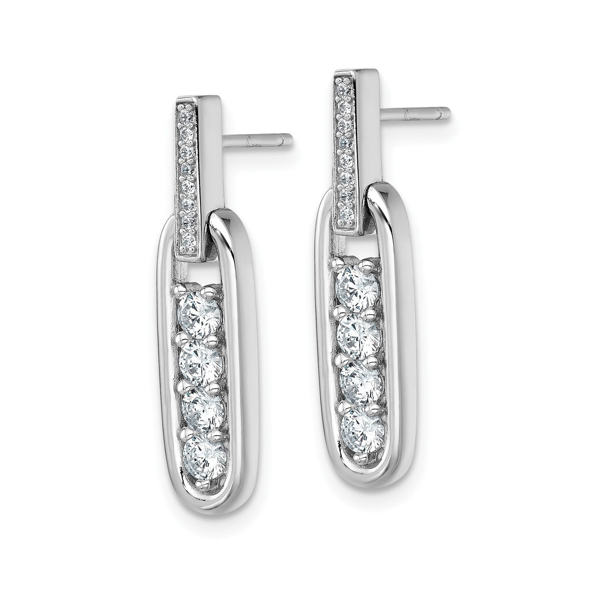 Sterling Silver Drop Earrings with Cubic Zirconia, Elongated Oval Dangle Design, Modern Formal Style