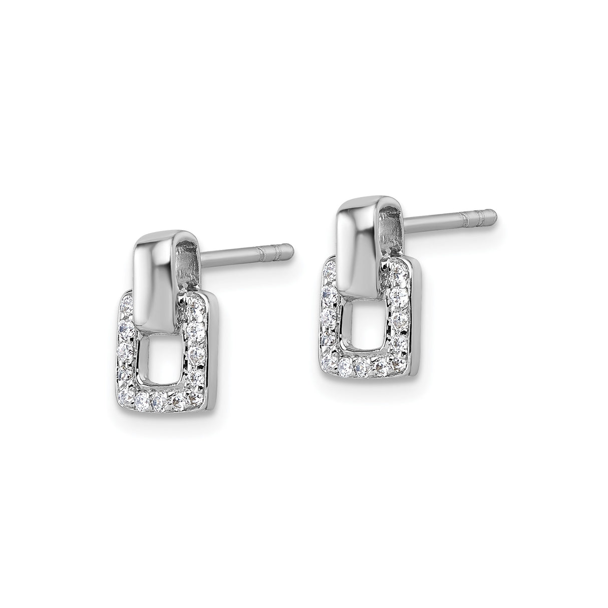 Sterling Silver Geometric Dangle Earrings with Cubic Zirconia and Open Link Design