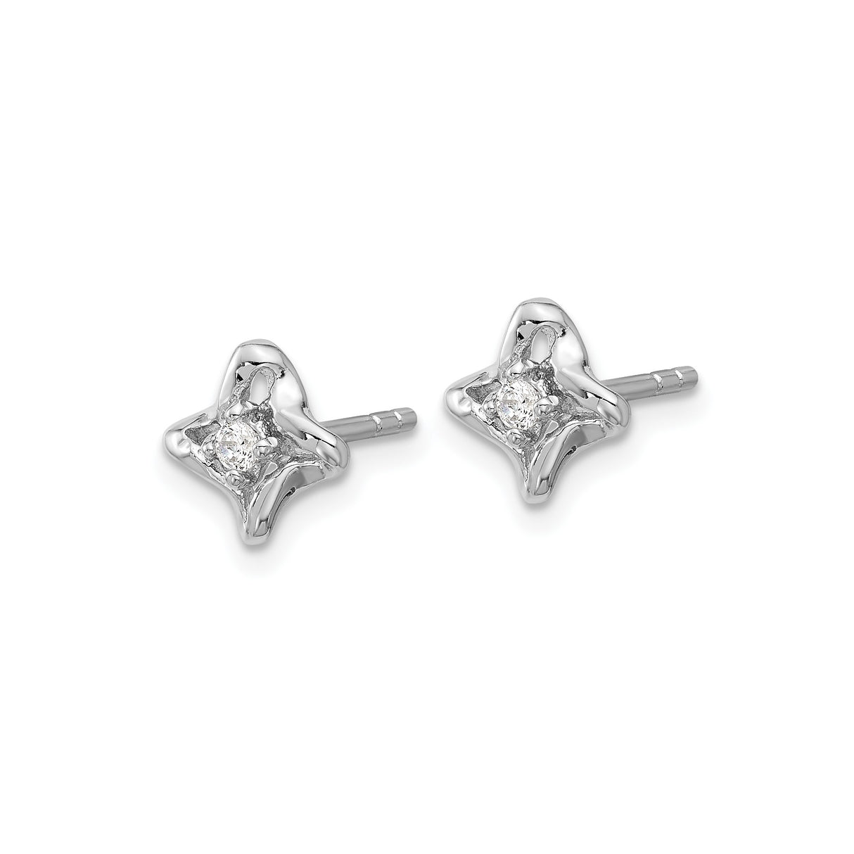 Sterling Silver Star Stud Earrings with Cubic Zirconia, Rhodium Plated Minimalist Floral Design