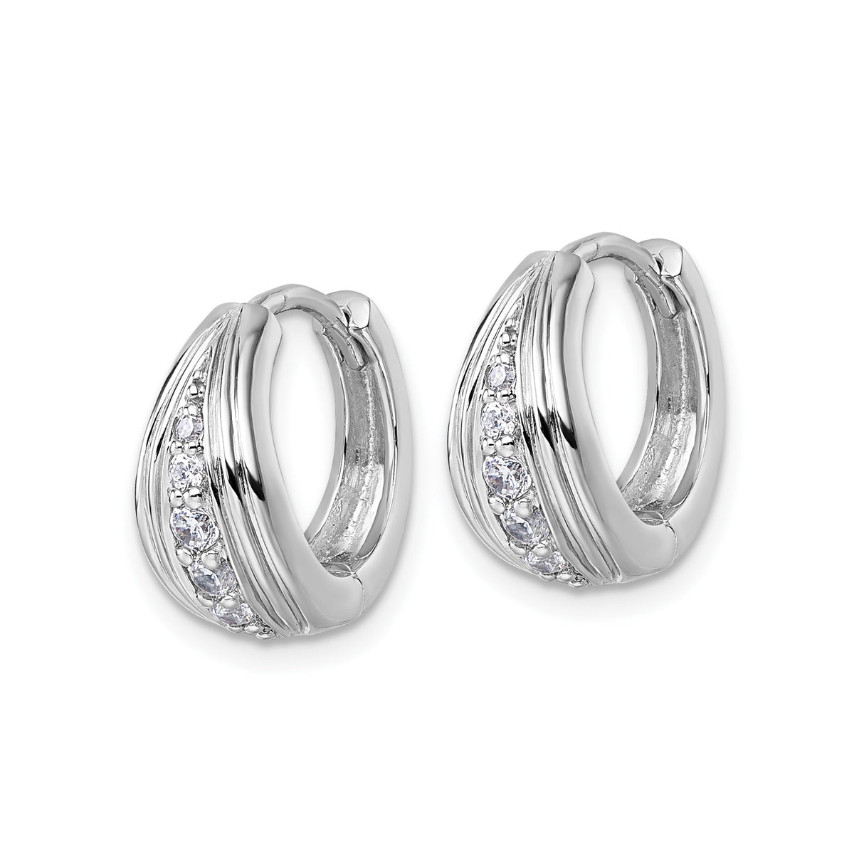 Sterling Silver Huggie Hoop Earrings with Cubic Zirconia, Polished Modern Minimalist Design