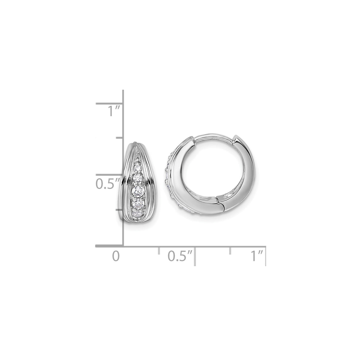 Sterling Silver Huggie Hoop Earrings with Cubic Zirconia, Polished Modern Minimalist Design