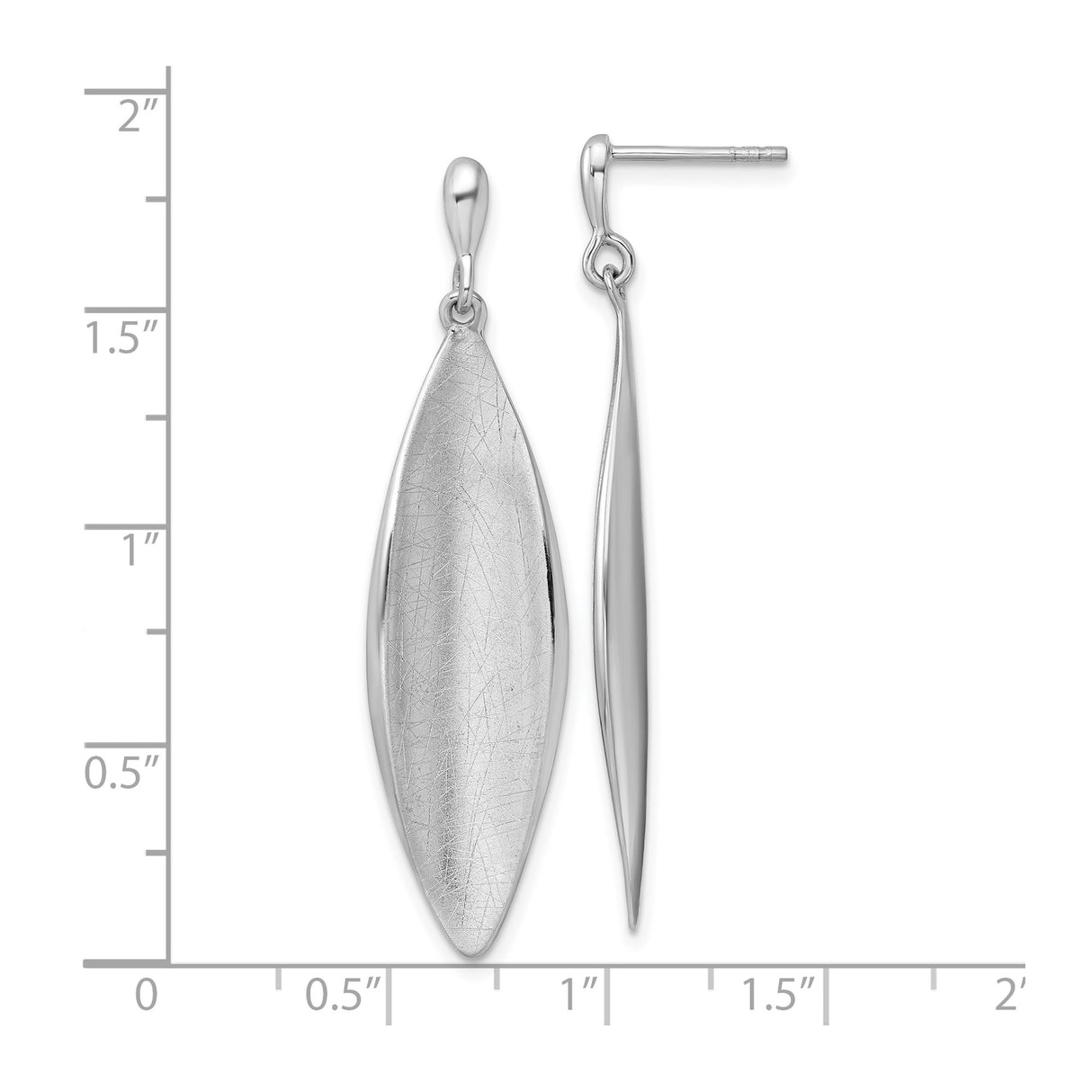 Sterling Silver Drop Earrings, Elongated Marquise Design with Brushed Textured Finish