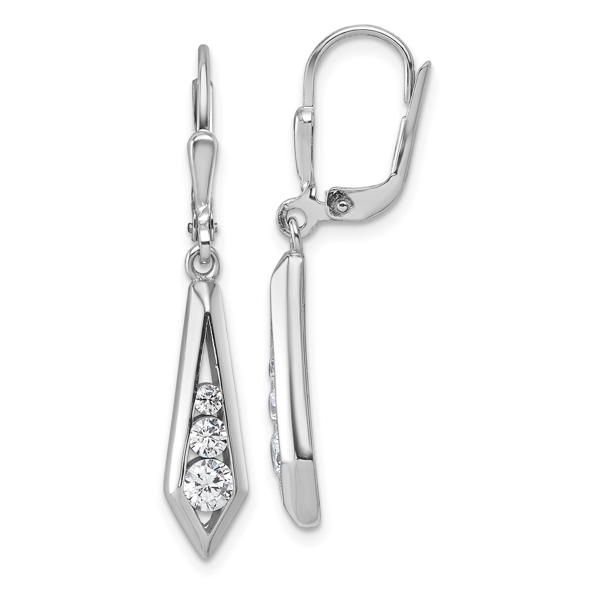 Sterling Silver Drop Earrings with Graduated Round Cubic Zirconia, Leverback Dangle Design