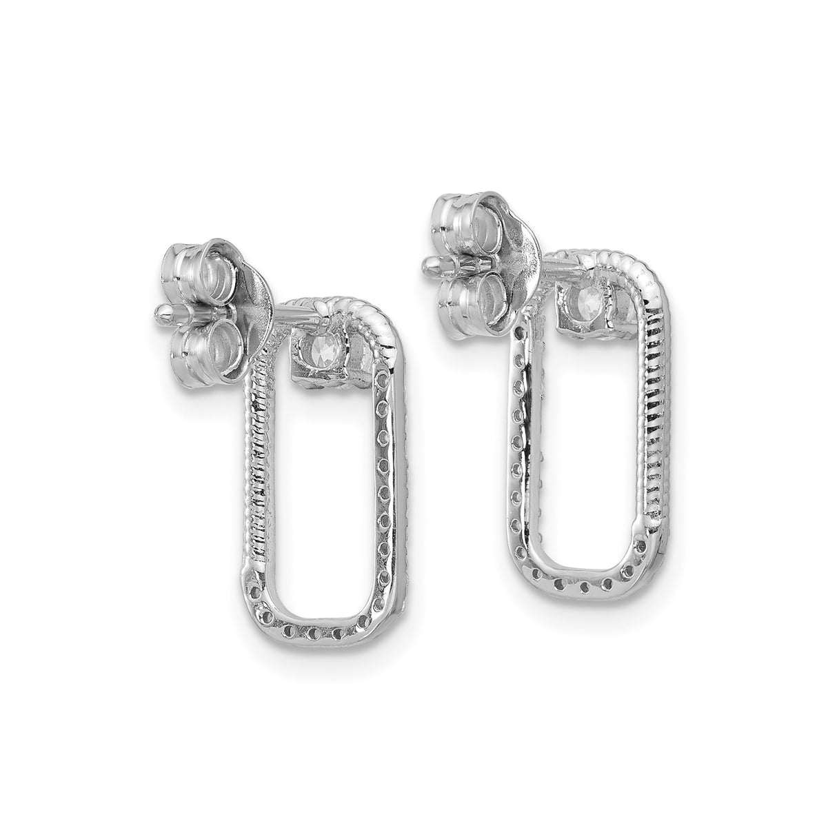 Sterling Silver Rectangle Stud Earrings with Round Cubic Zirconia and Pavé Accents