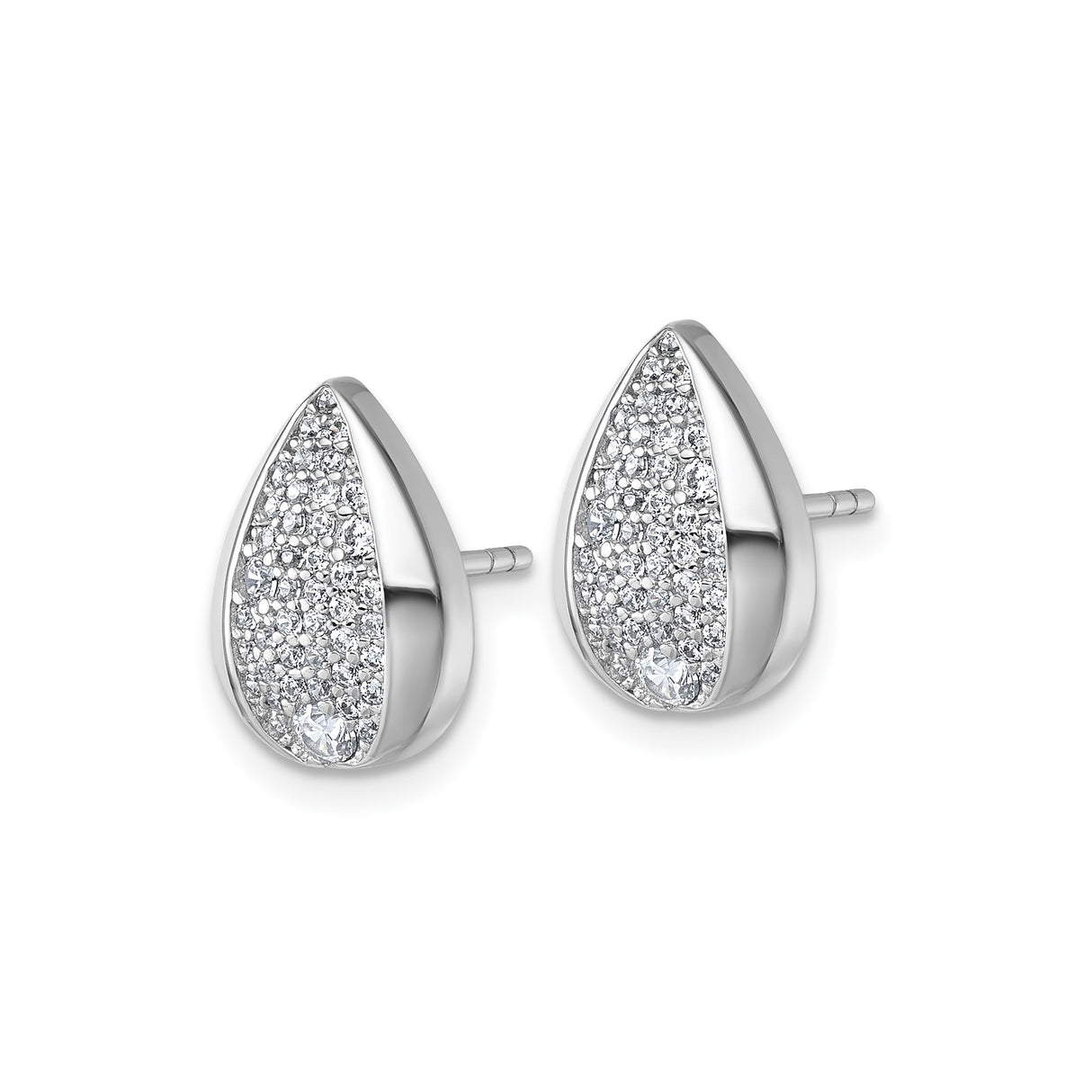 Sterling Silver Teardrop Stud Earrings with Pavé Cubic Zirconia, Modern Bridal Design
