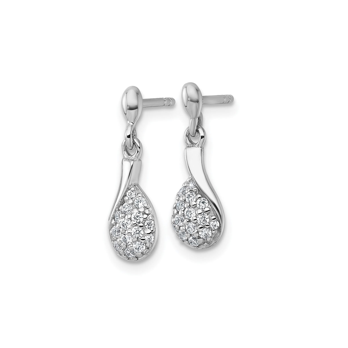 Sterling Silver Teardrop Dangle Earrings with Cubic Zirconia, Rhodium Plated Drop Design