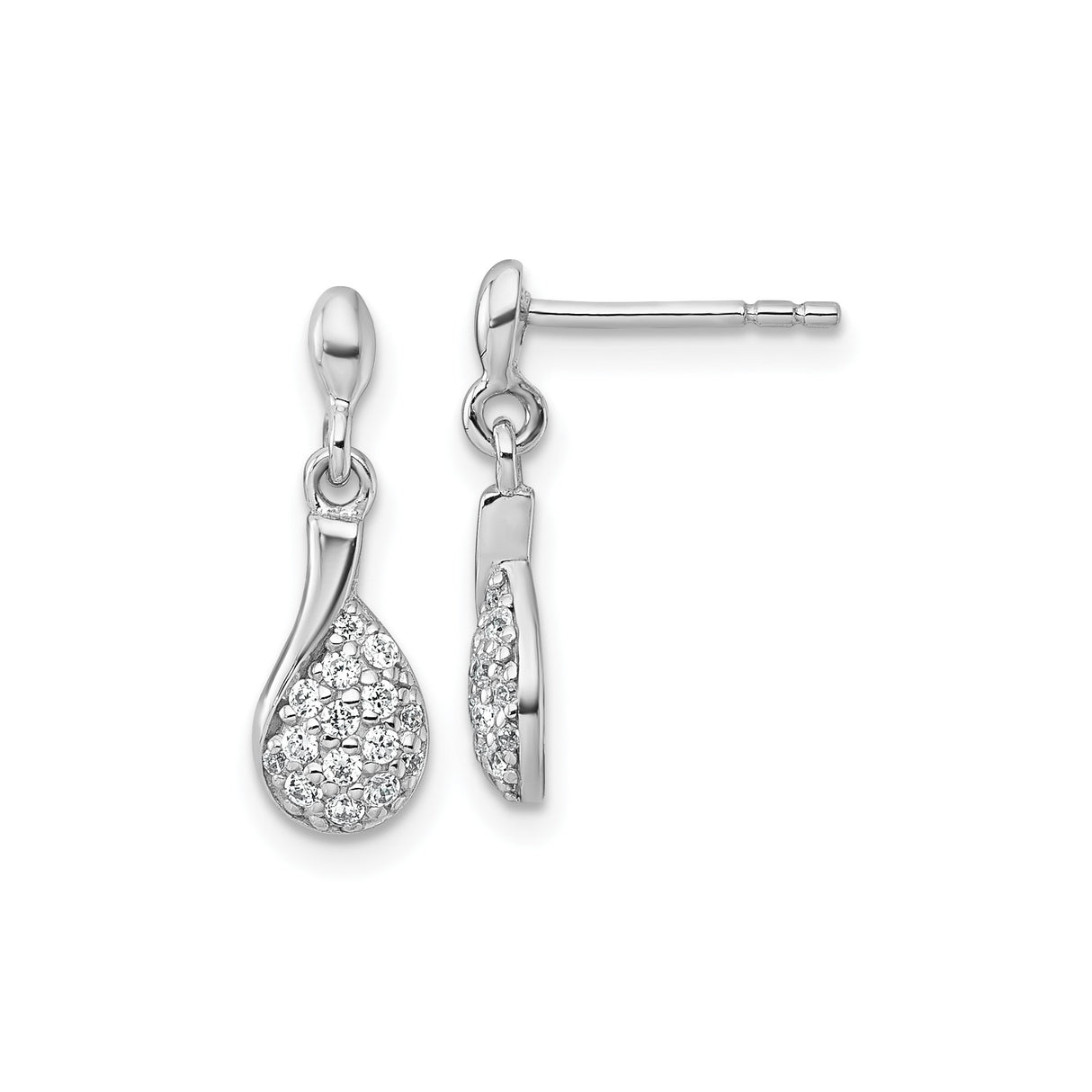 Sterling Silver Teardrop Dangle Earrings with Cubic Zirconia, Rhodium Plated Drop Design