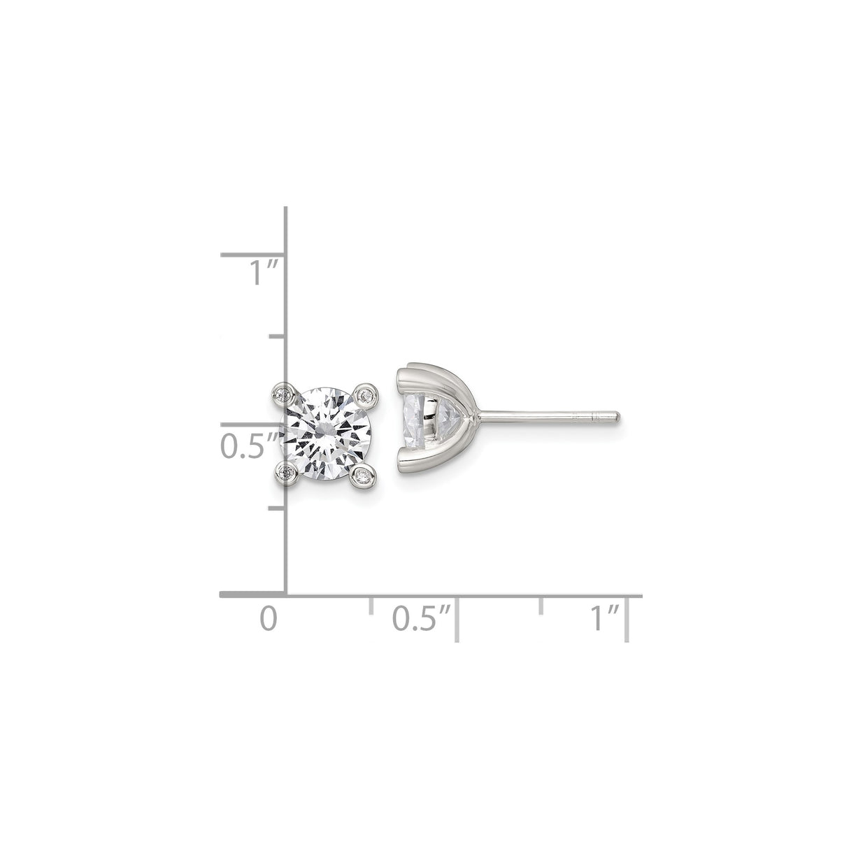 Sterling Silver Stud Earrings with Round Cut Cubic Zirconia, Classic Four Prong Setting, Minimalist Style
