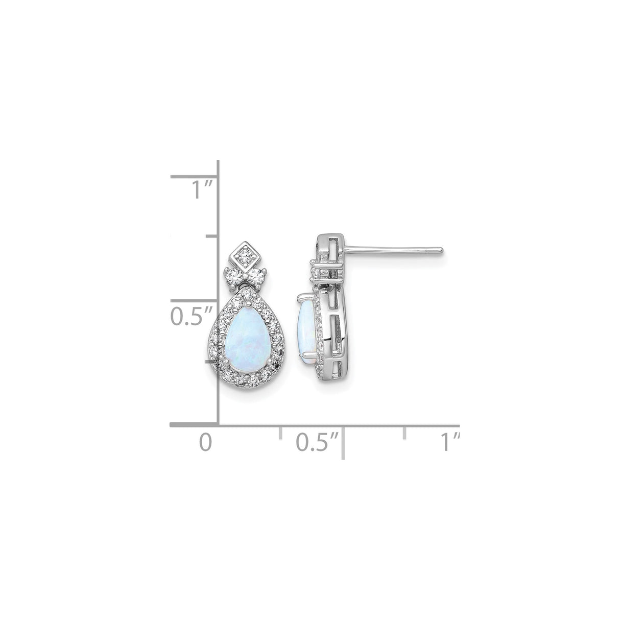 Sterling Silver Teardrop Stud Earrings with Created Opal Center and Cubic Zirconia Halo