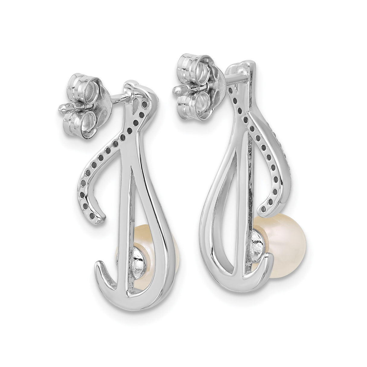 Sterling Silver Pearl Stud Earrings with Cubic Zirconia, Modern Twist Design for Women