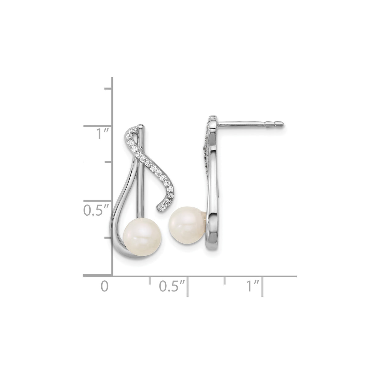 Sterling Silver Pearl Stud Earrings with Cubic Zirconia, Modern Twist Design for Women