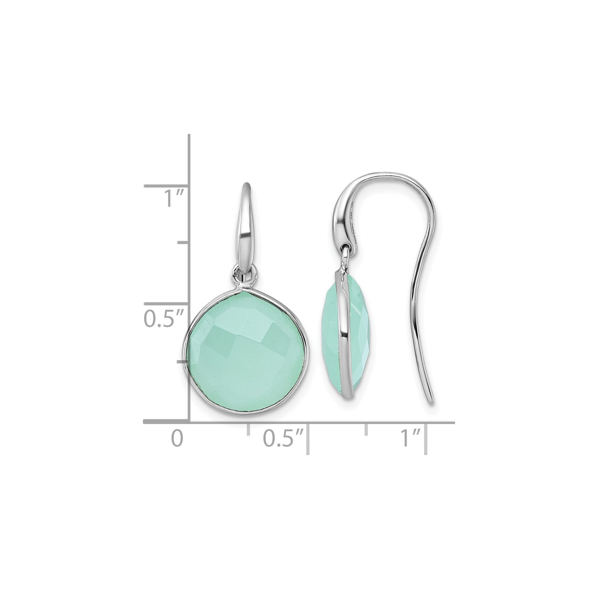 Sterling Silver Dangle Earrings with Faceted Chalcedony, Bezel Set Hook Style