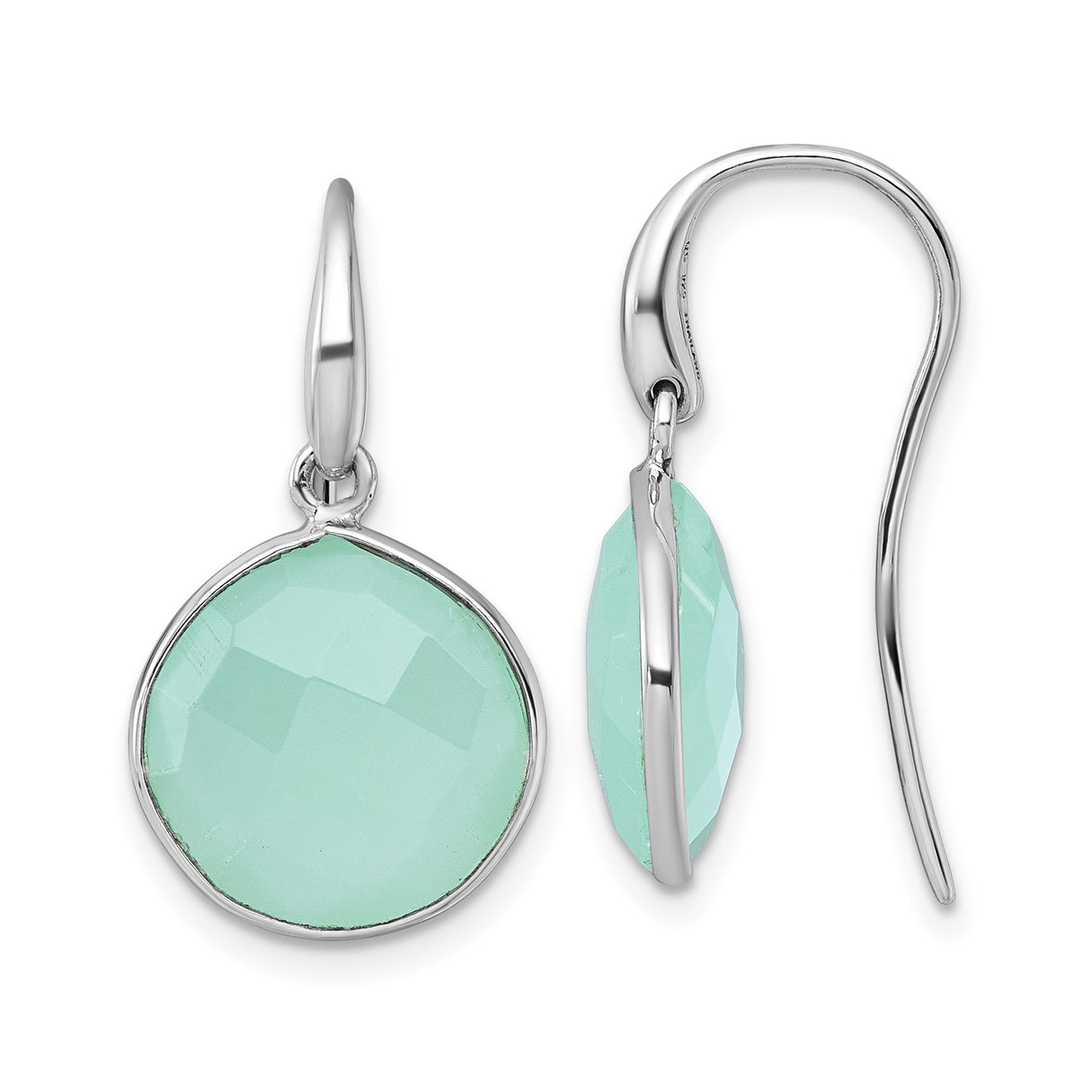 Sterling Silver Dangle Earrings with Faceted Chalcedony, Bezel Set Hook Style