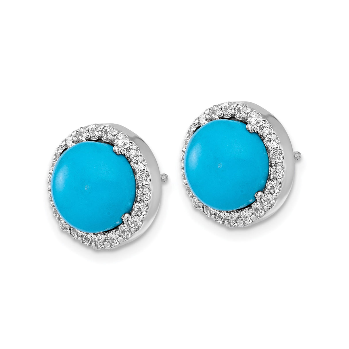 Sterling Silver Turquoise Stud Earrings with Cubic Zirconia Halo, Minimalist Style for Women