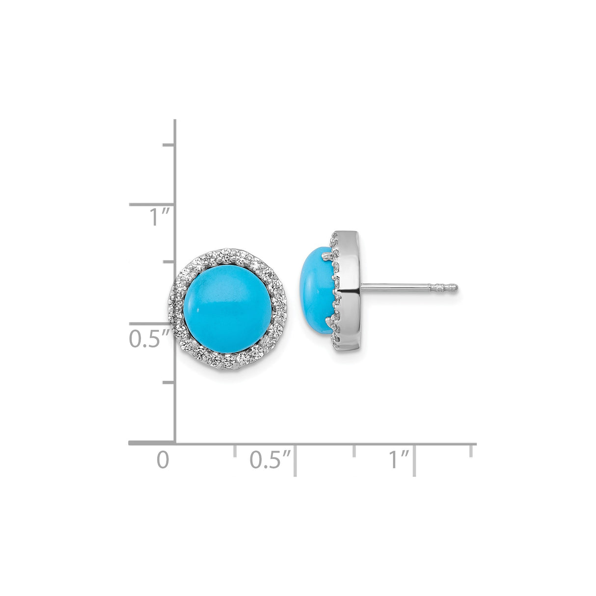 Sterling Silver Turquoise Stud Earrings with Cubic Zirconia Halo, Minimalist Style for Women